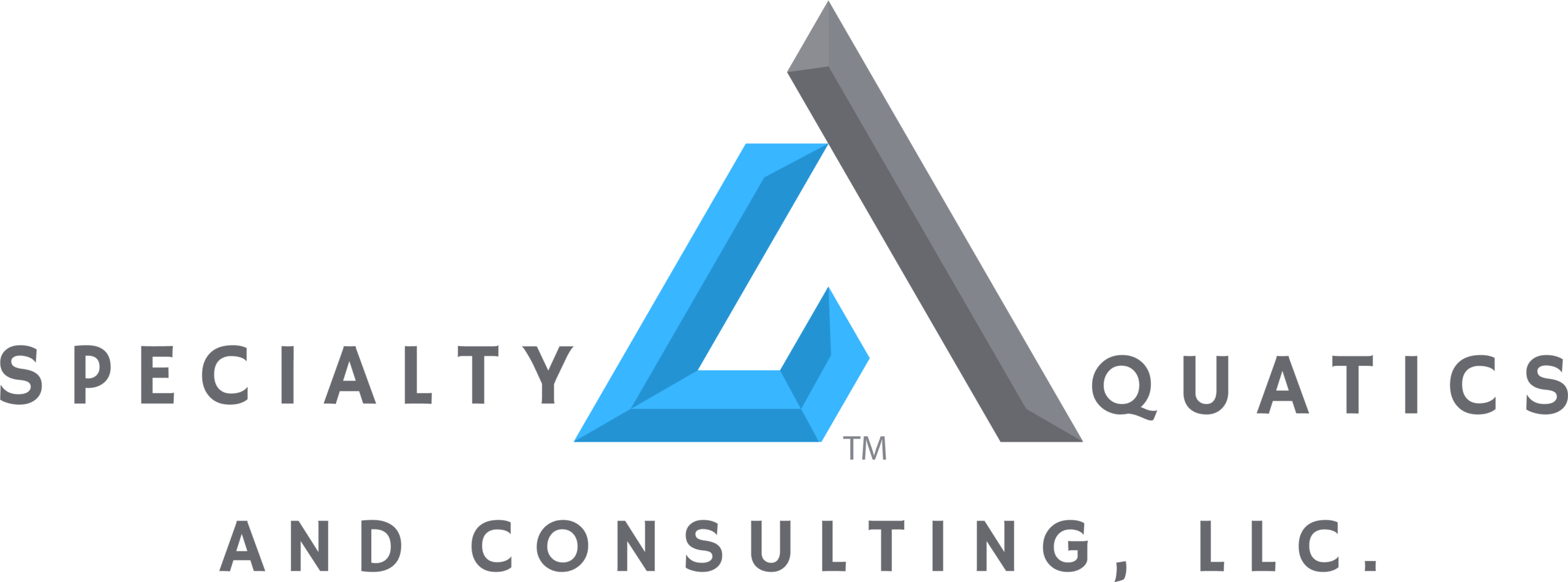 Specialty Aquatics and Consulting logo, featuring a stylized blue and gray triangle with the text "SPECIALTY AQUATICS AND CONSULTING, LLC." in a modern font, relevant to senior care services.