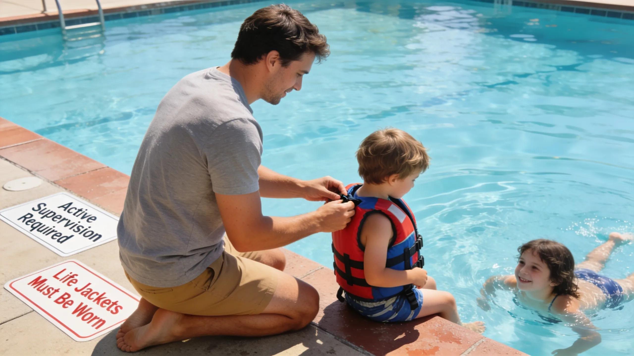 Family practicing water safety measures emphasizing drowning prevention