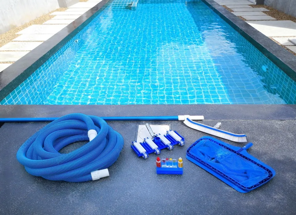 Commercial swimming pool deck and equipment prepared for off-season budget planning